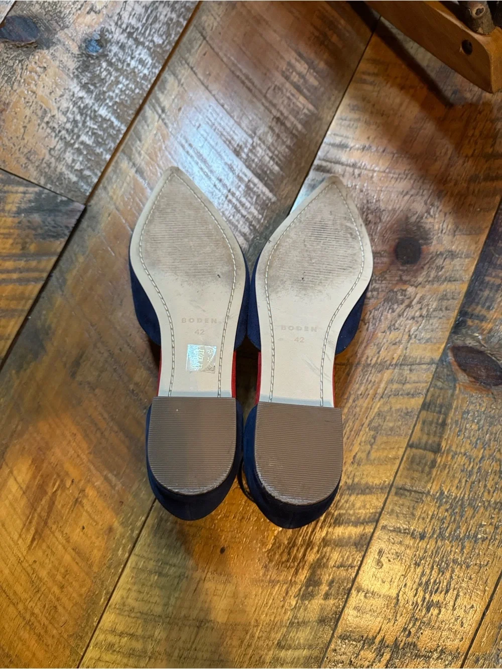 Boden navy blue suede ankle strap pointed toe flats Size 42 = 10.5 - Picture 9 of 14
